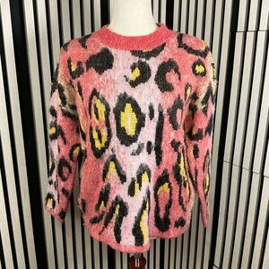 Aqua Pink and Yellow Patterned Women's Sweater, Sz XS